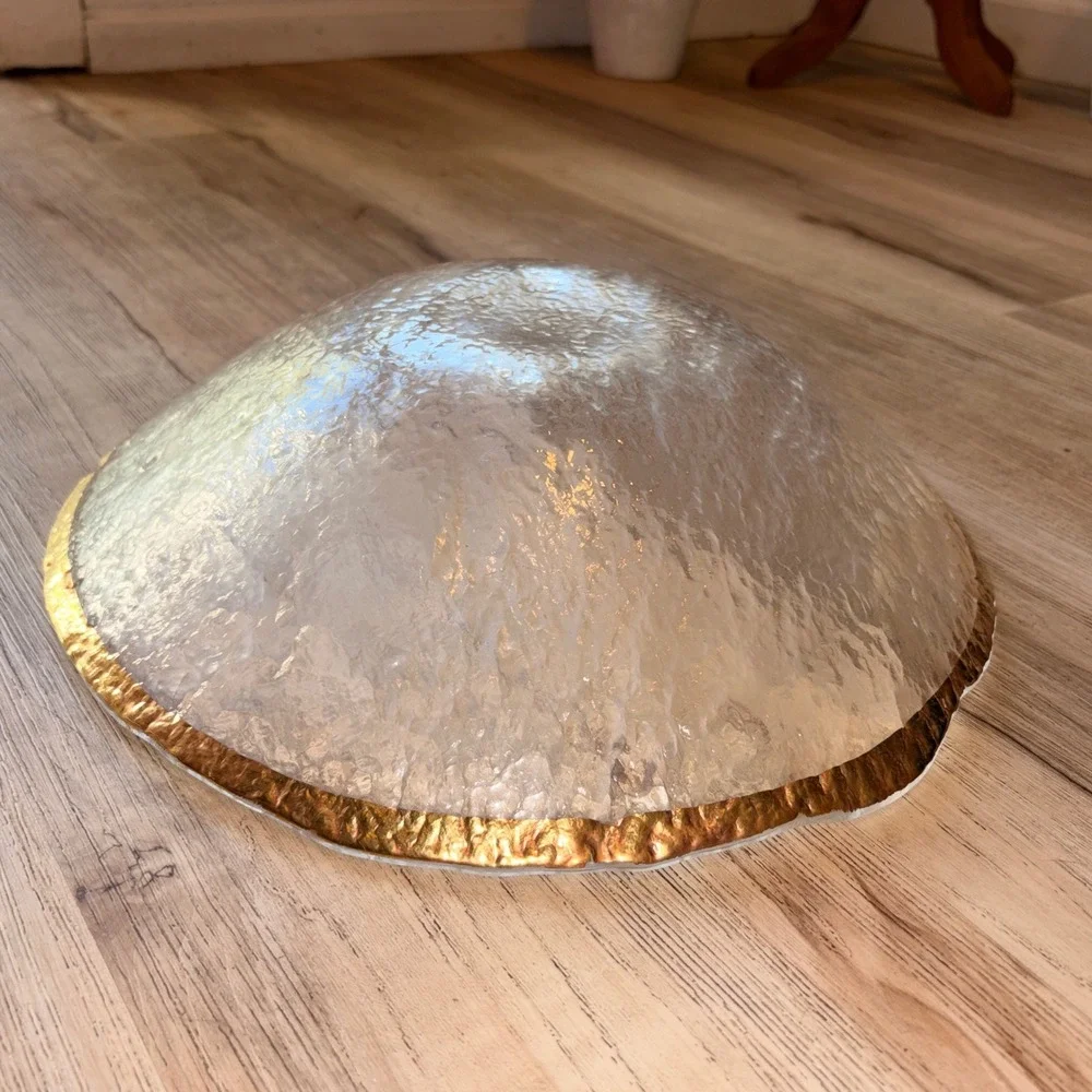 Glacier IVV Italian Textured Art Glass 10K Gold Trim Bowl 13